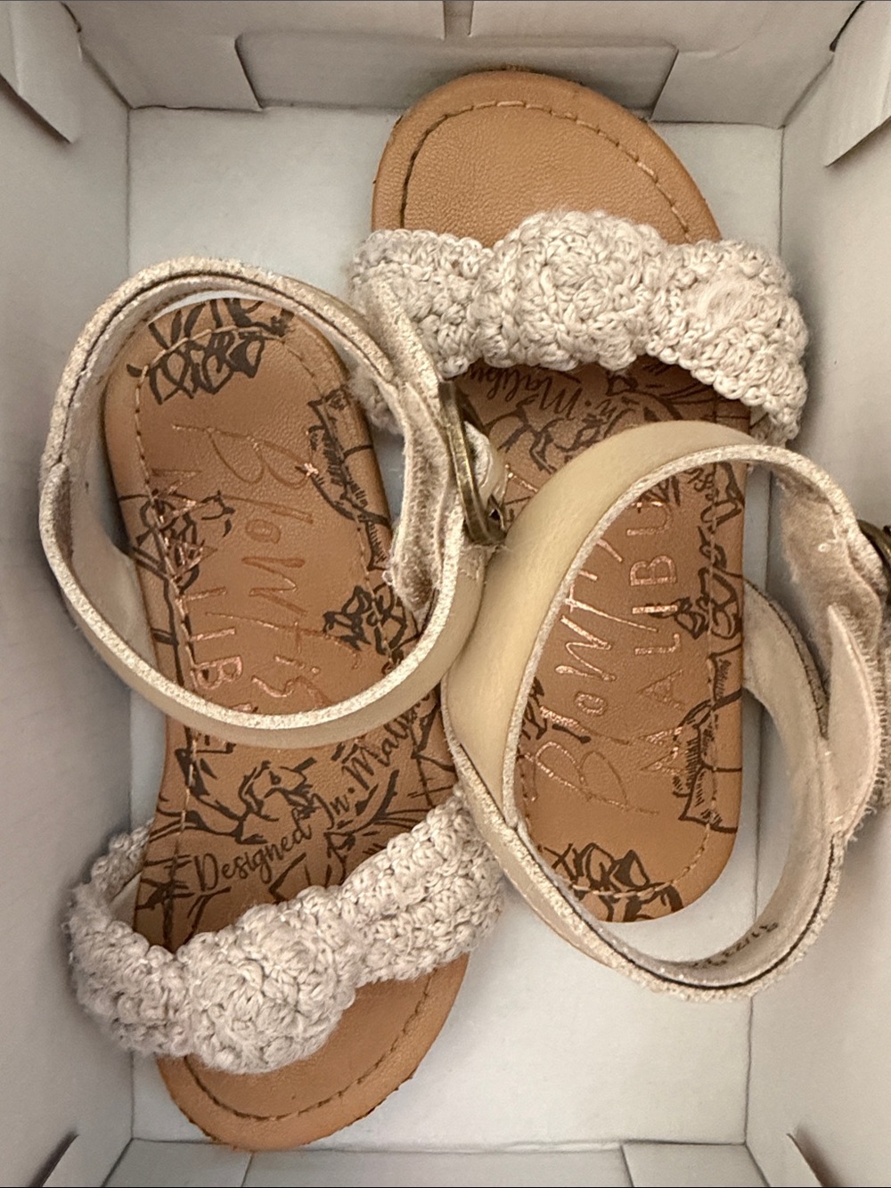 Blowfish Cream Crochet Strap Ankle Sandals